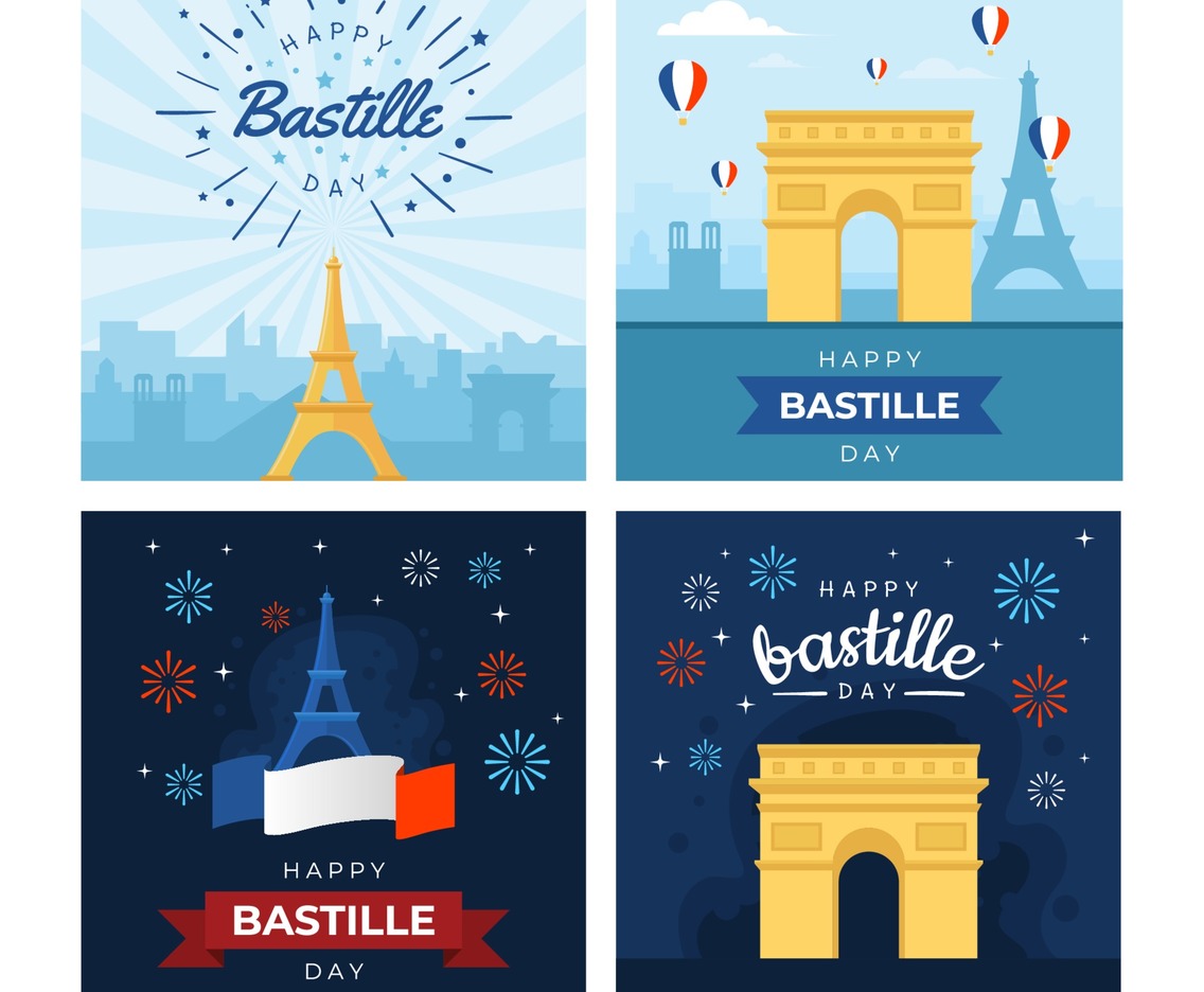Set Of Bastille Day Cards Vector Art &amp; Graphics | freevector.com