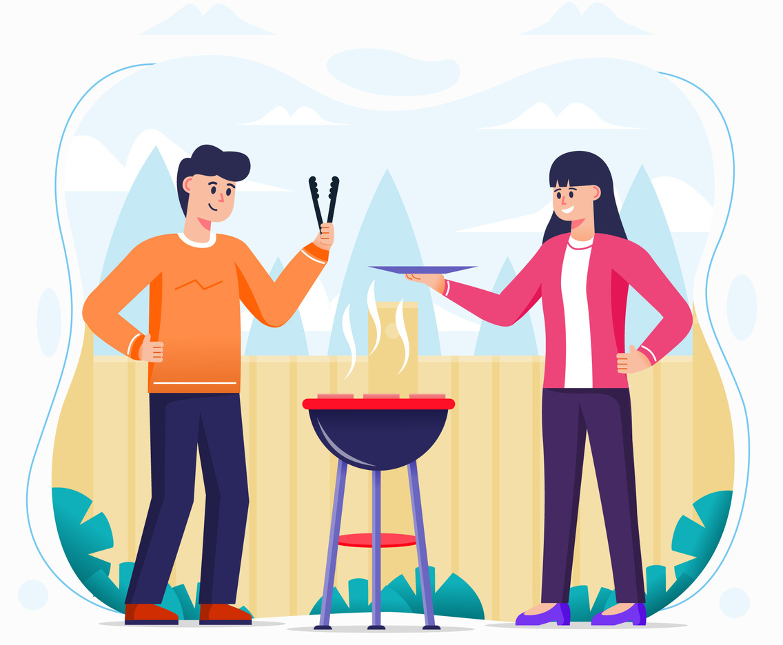 People Making Bbq in Backyard