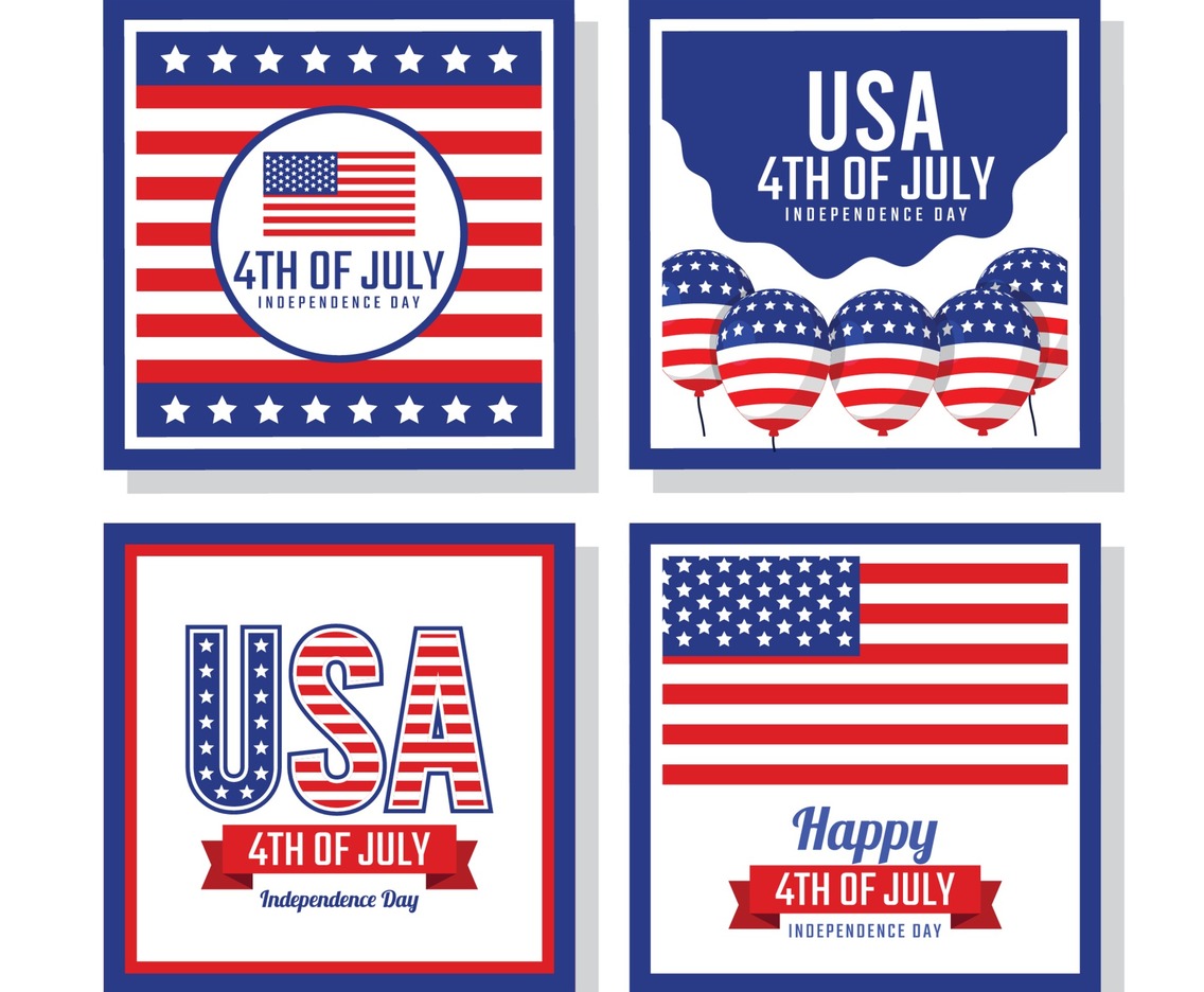 Flat 4 th of July Cards