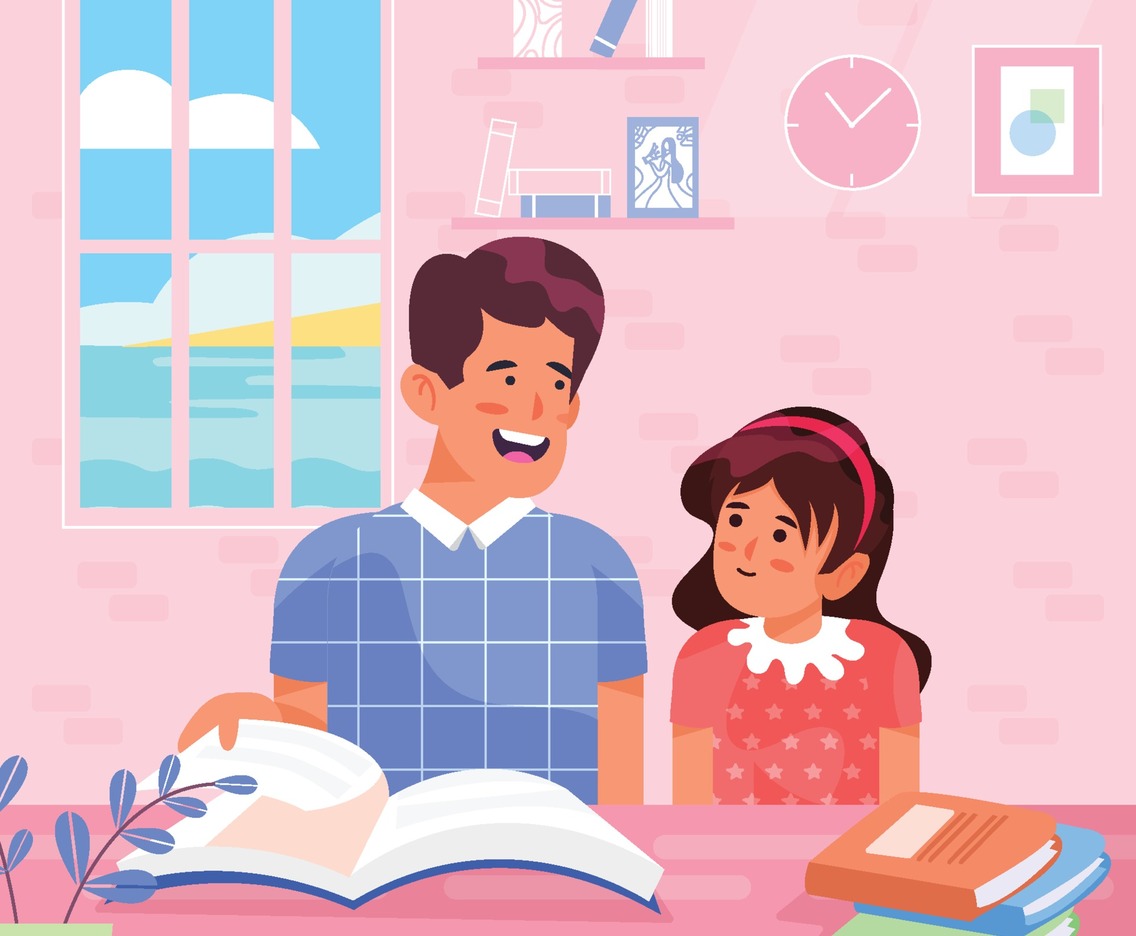 Father Helps Daughter in Her Lesson Concept