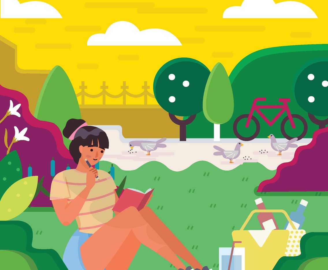 Woman Read a Book in the Park on Her Leisure Time Concept