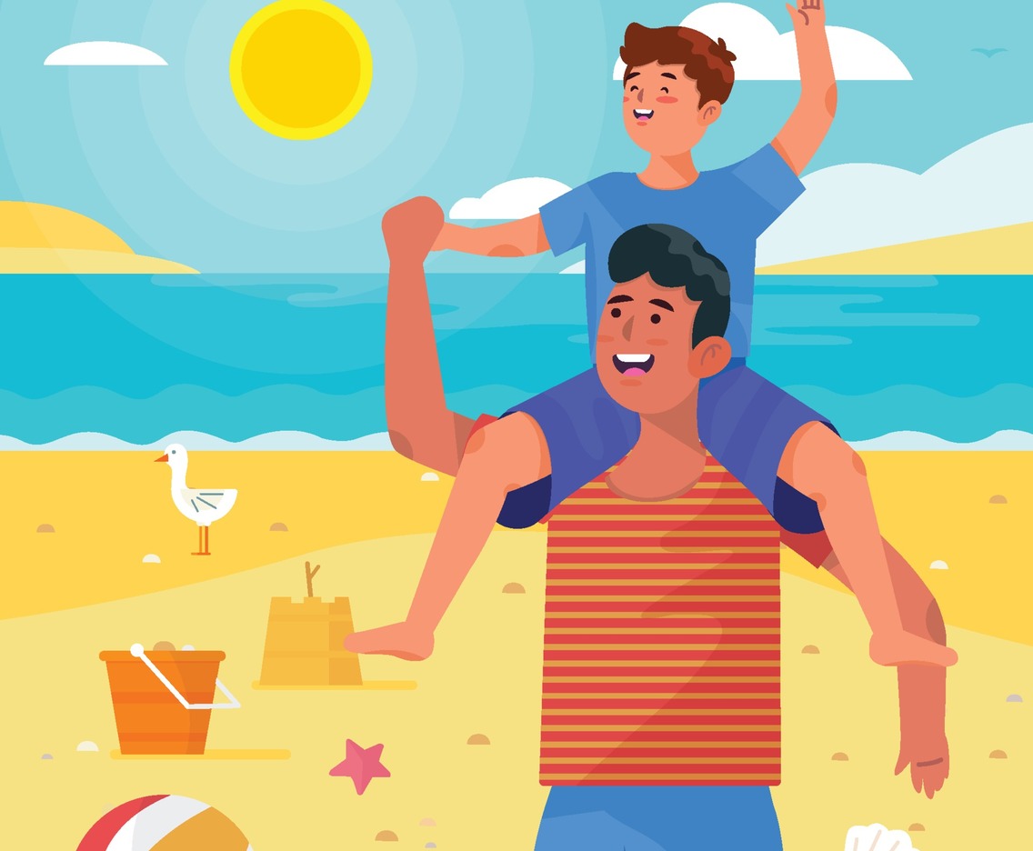 Father and Son Play on the Beach Concept