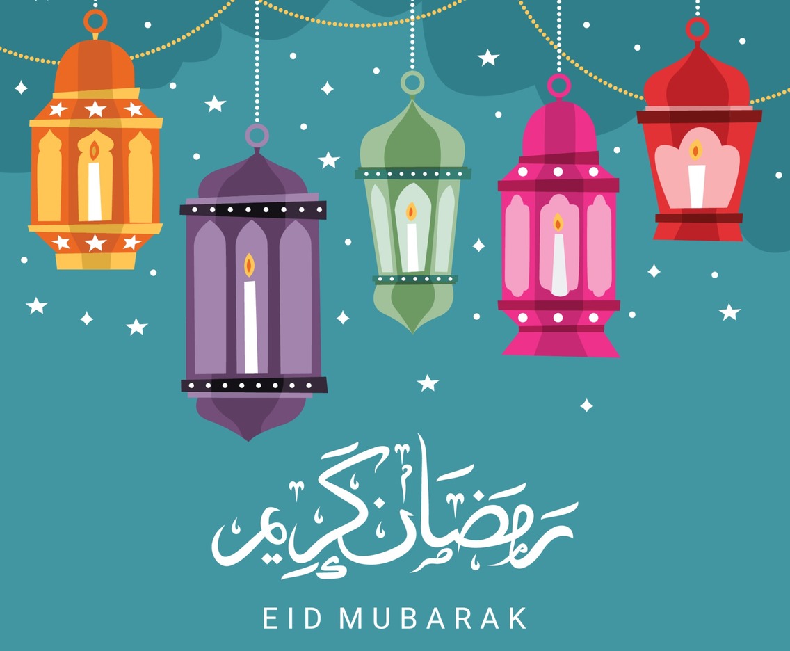Eid mubarak lantern doodle background