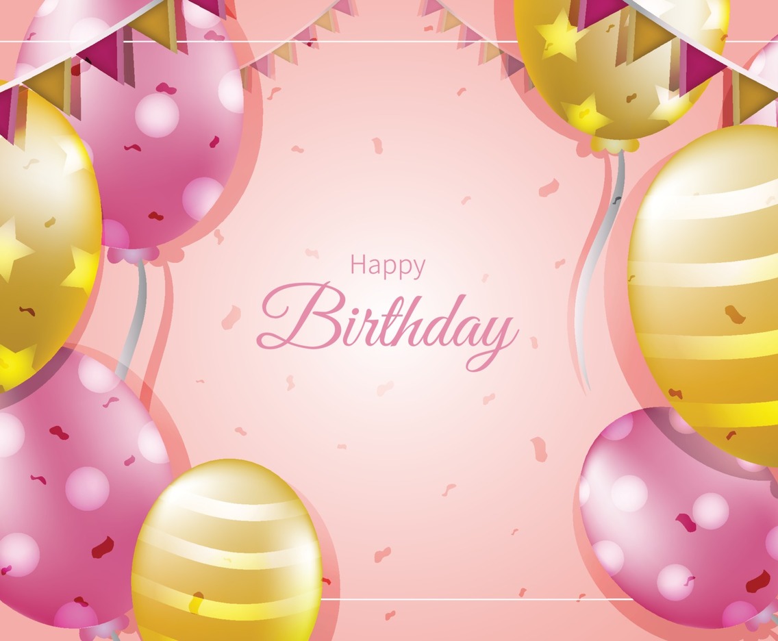 Happy Birthday with Gold and Pink Decoration Background Template