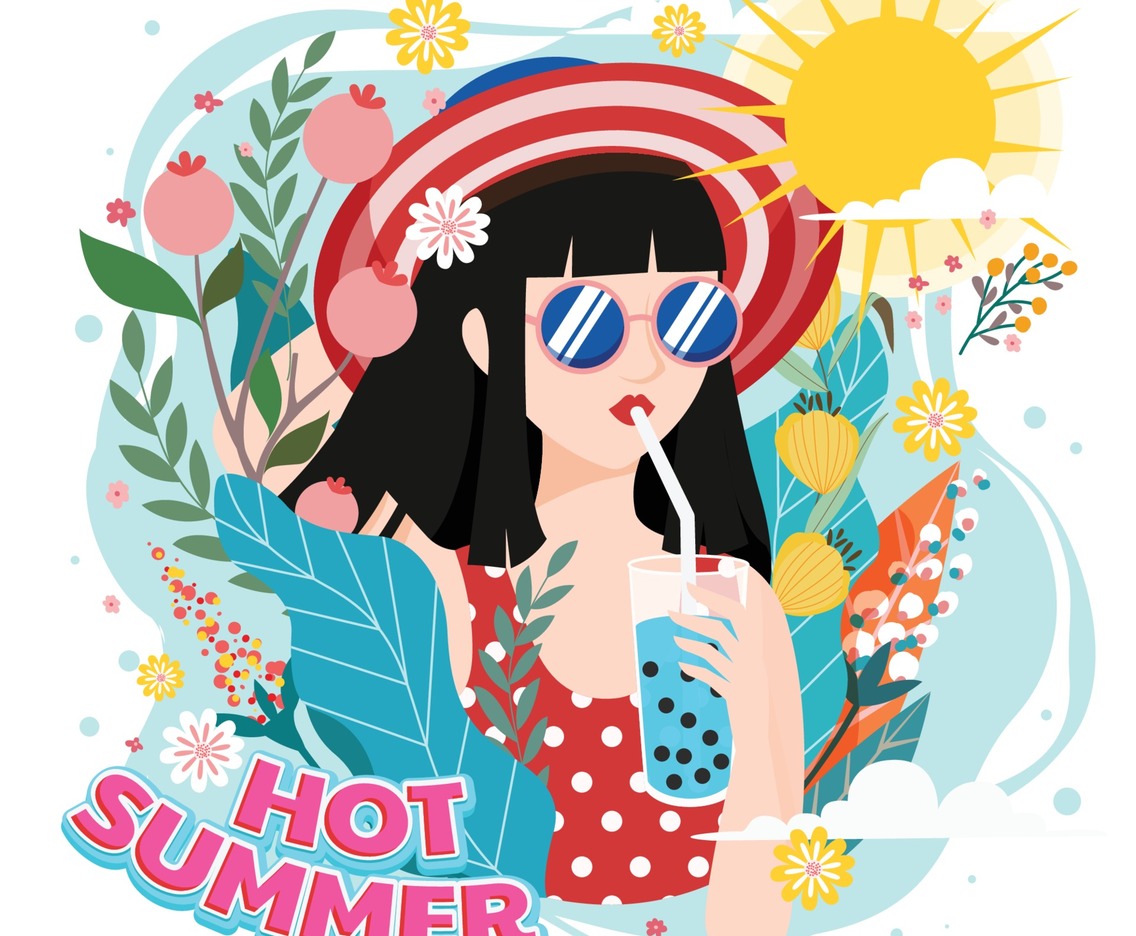 Summer with Girls Enjoying Drinking Ice