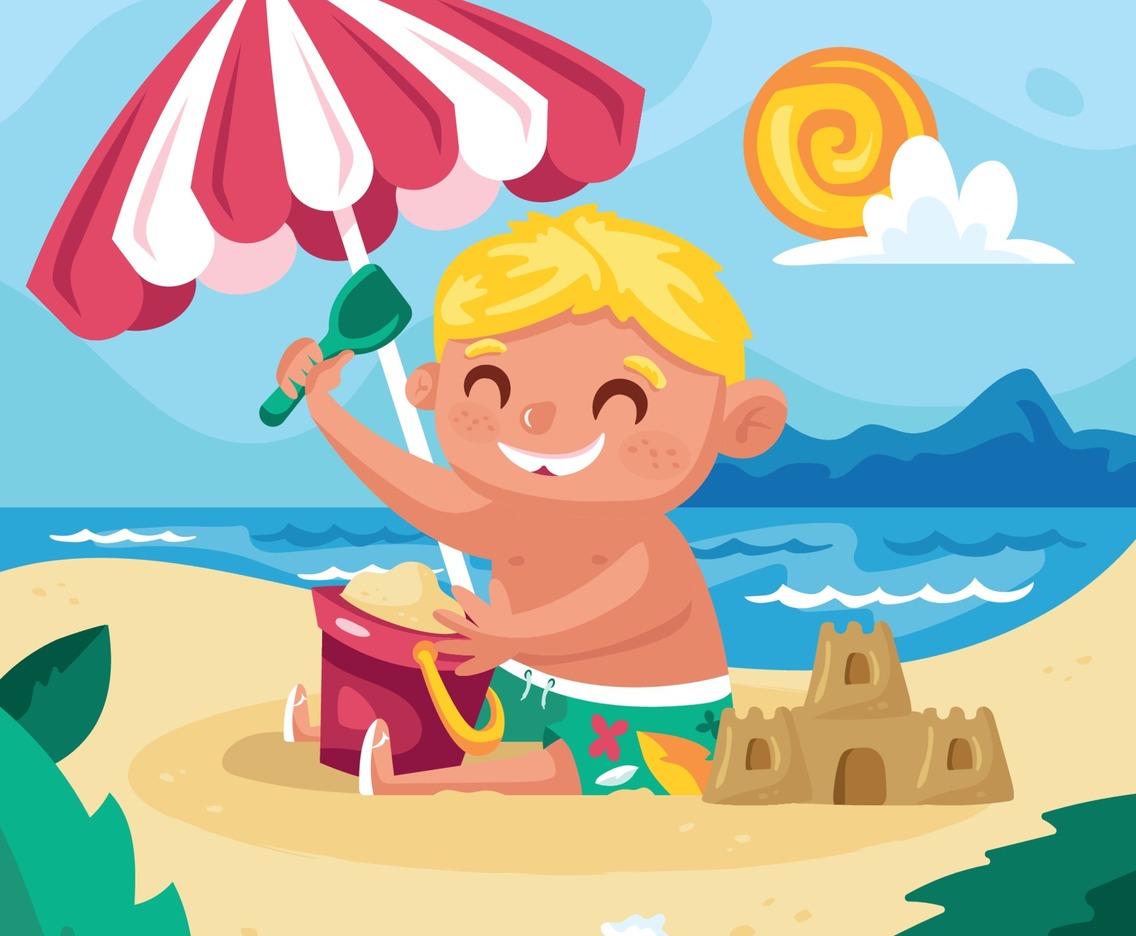 Boy Playing on the Beach on a Summer Day