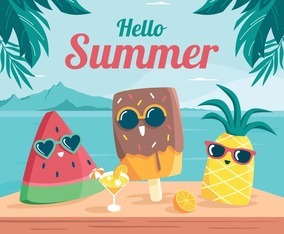Hello Summer with Cute Food Characters
