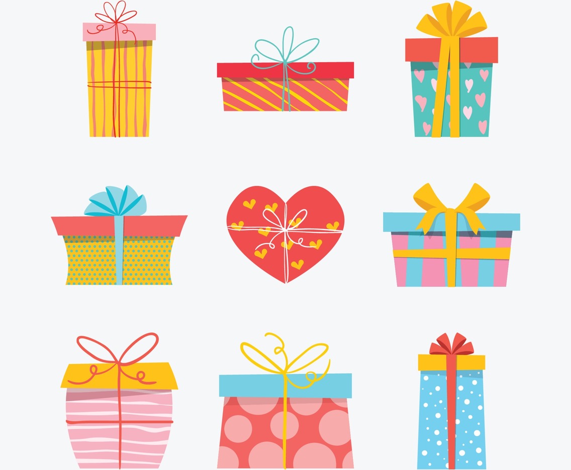 Colorful Hand Drawn Gift Box Icon Collection