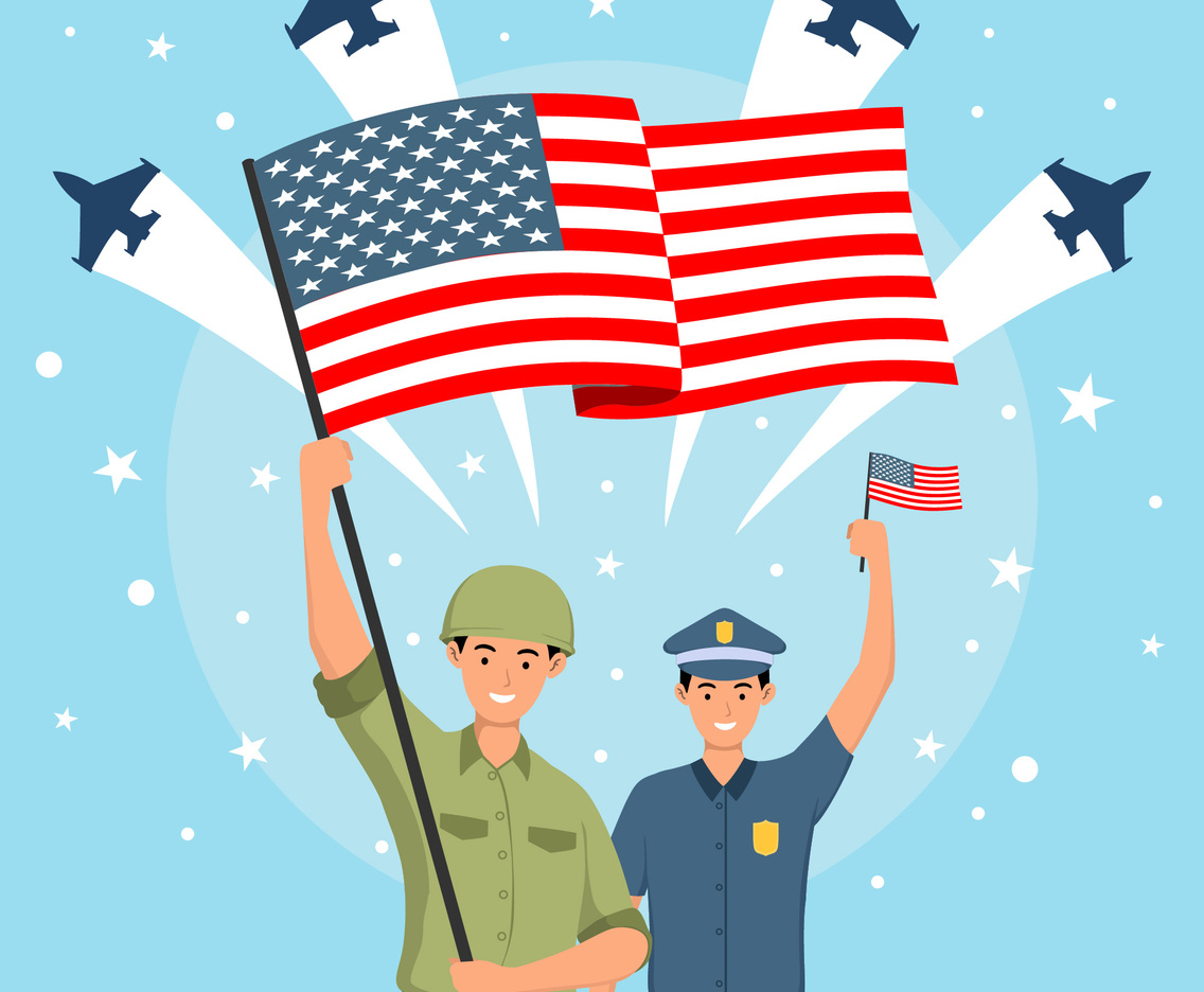 Army Soldier and Policeman Celebrate American Independence Day