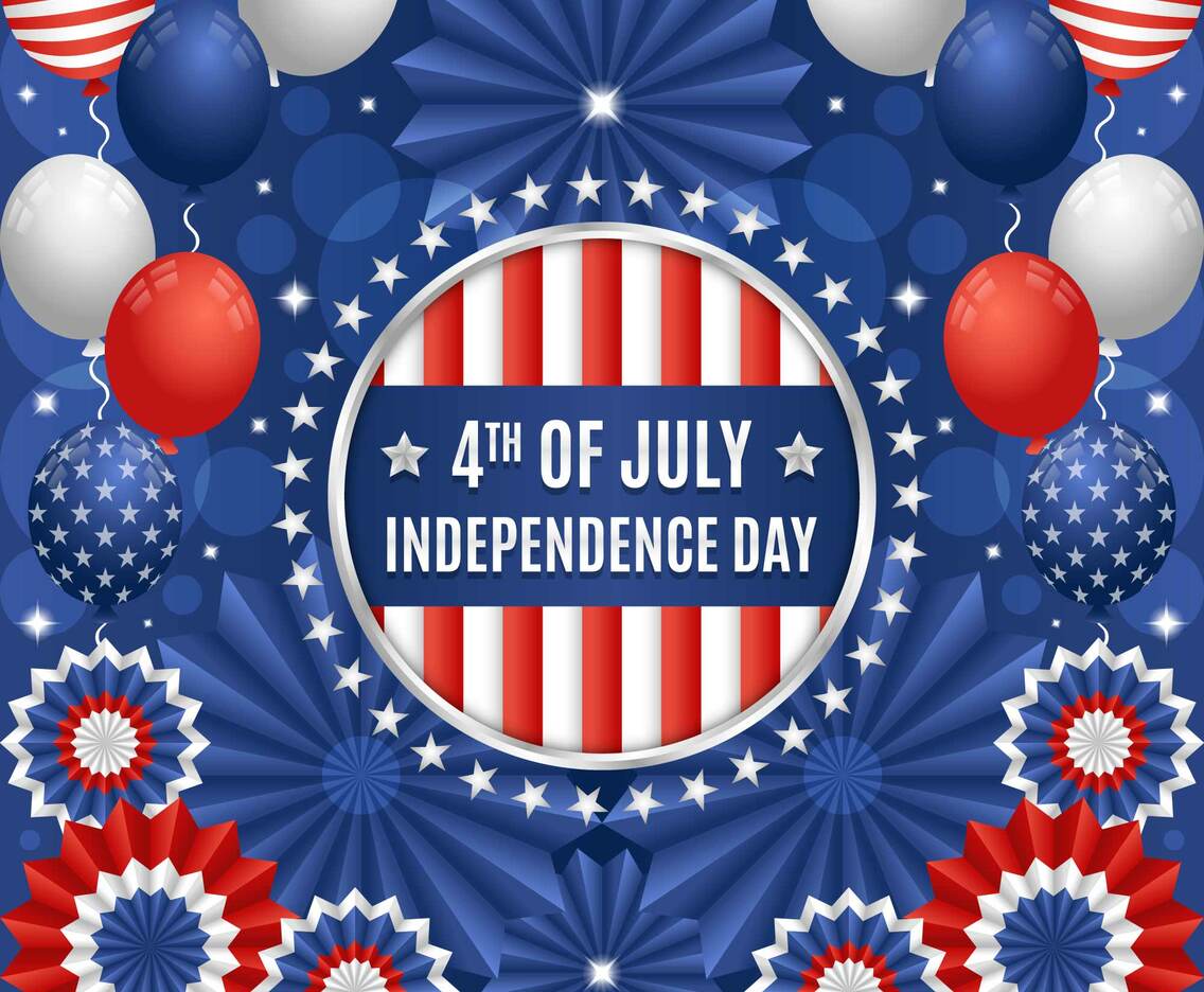 4th of July Independence Day Festivity Concept with Balloons and Paper Ornaments Composition