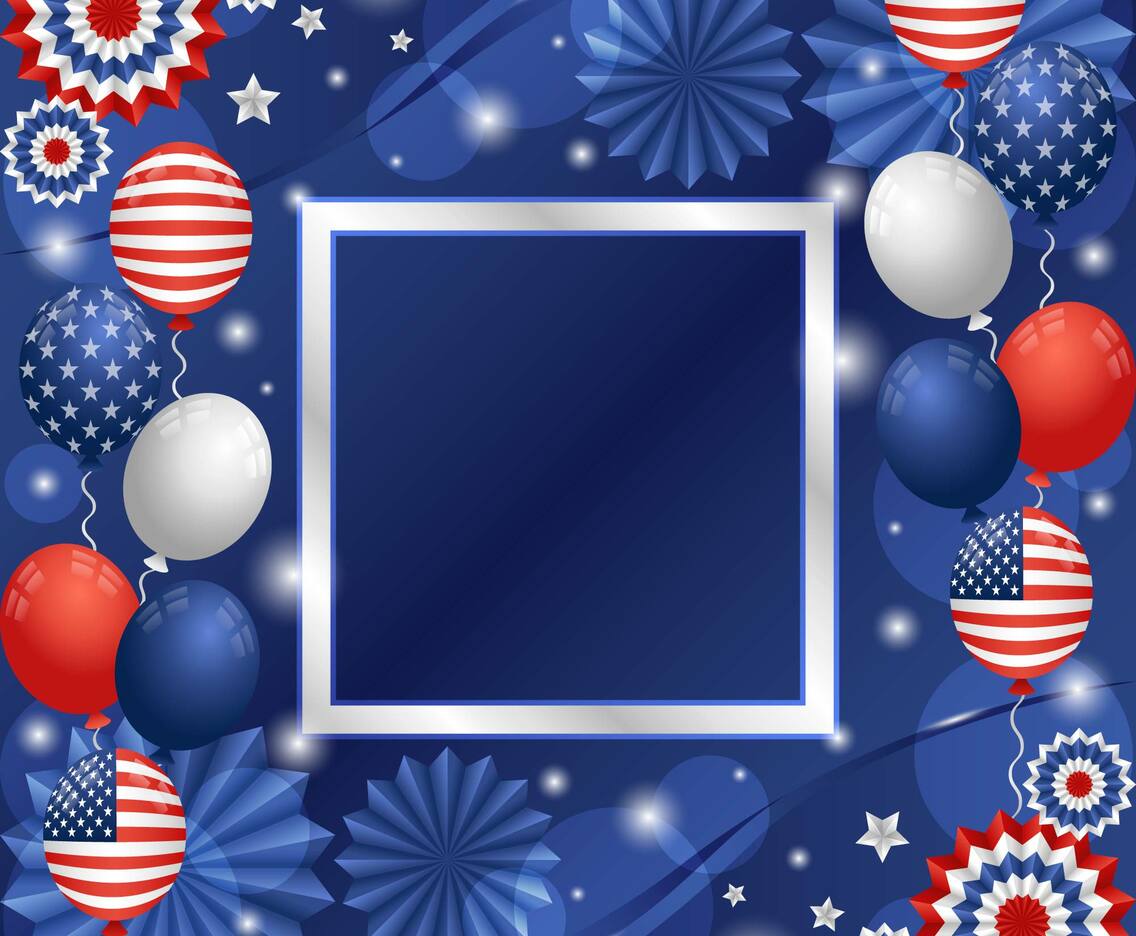 4th of July Independence Day Festivity Background with Balloons and Paper Ornaments Composition