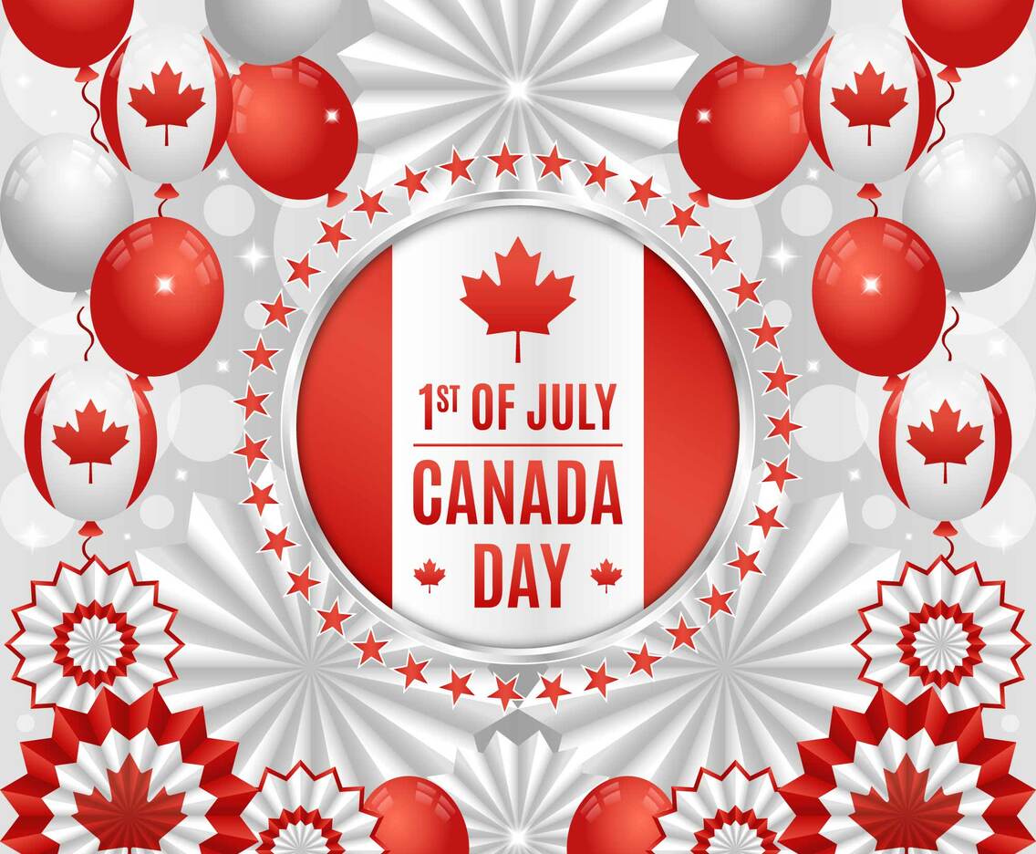 Canada Day Festivity Concept with Balloons and Paper Ornaments Composition