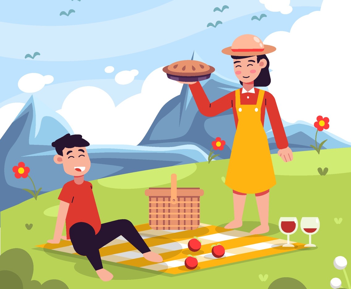 Couple Enjoying Picnic in Mountain