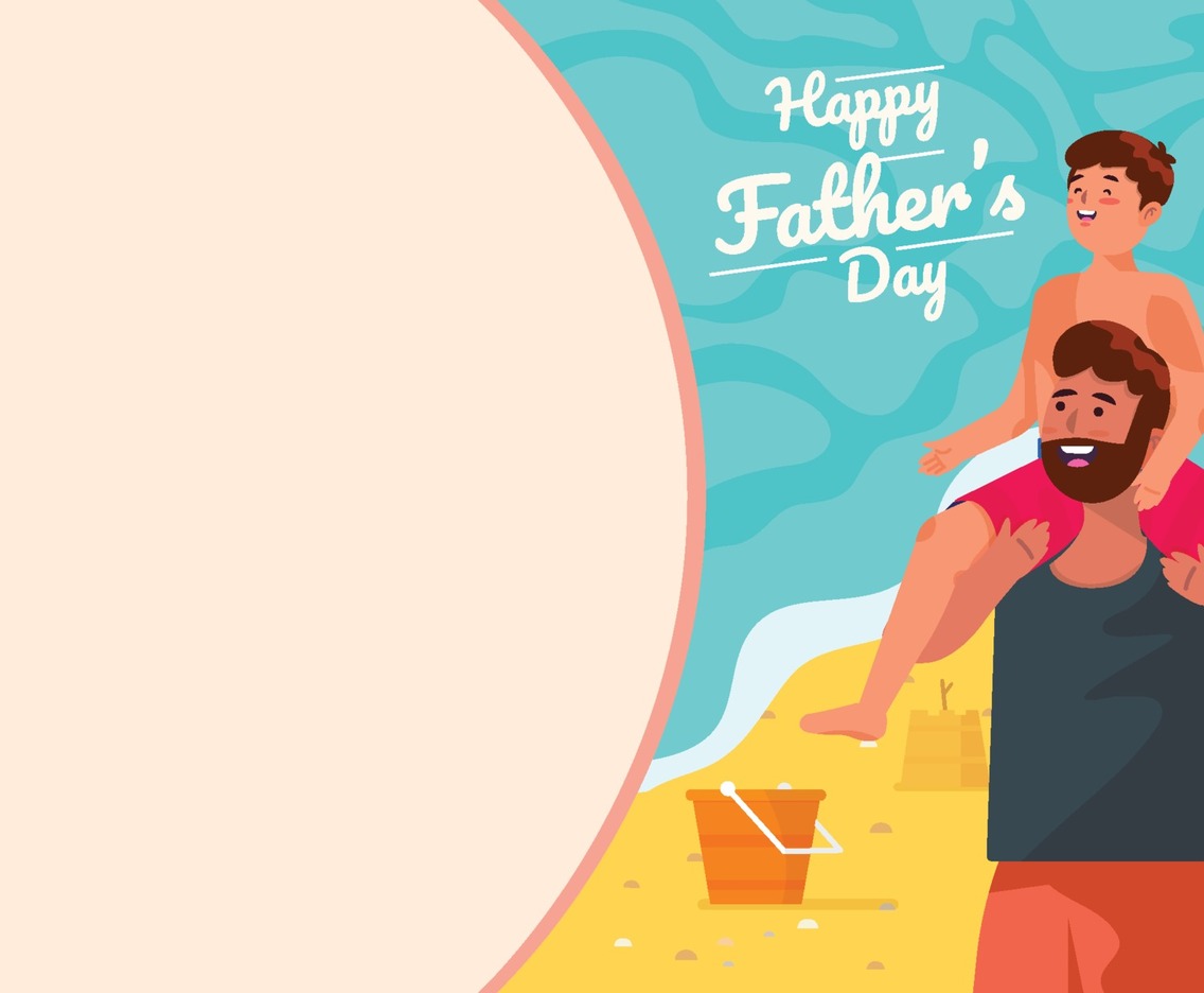 Father Carry Son on His Shoulder at the Beach Concept