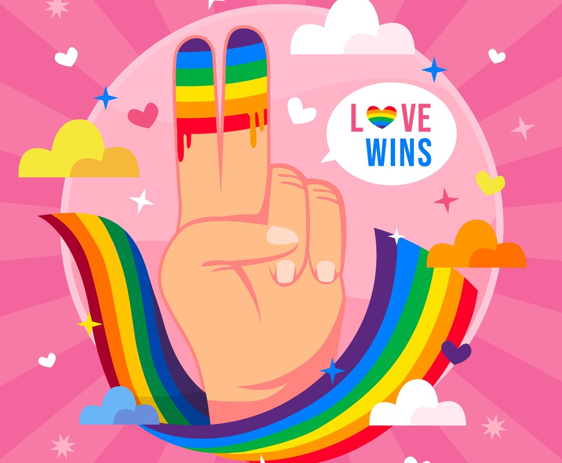 Peace hand sign to celebrate pride day concept