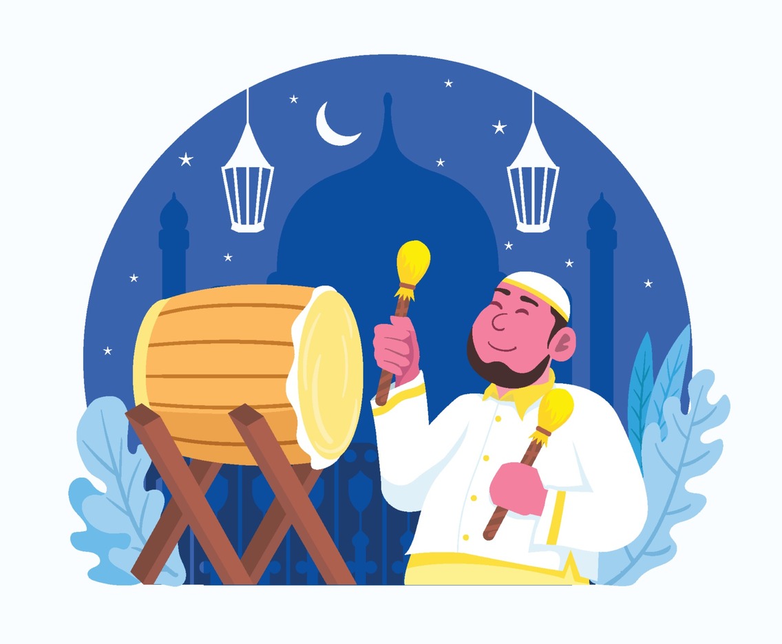 Man Playing Bedug Islamic Traditional Drum