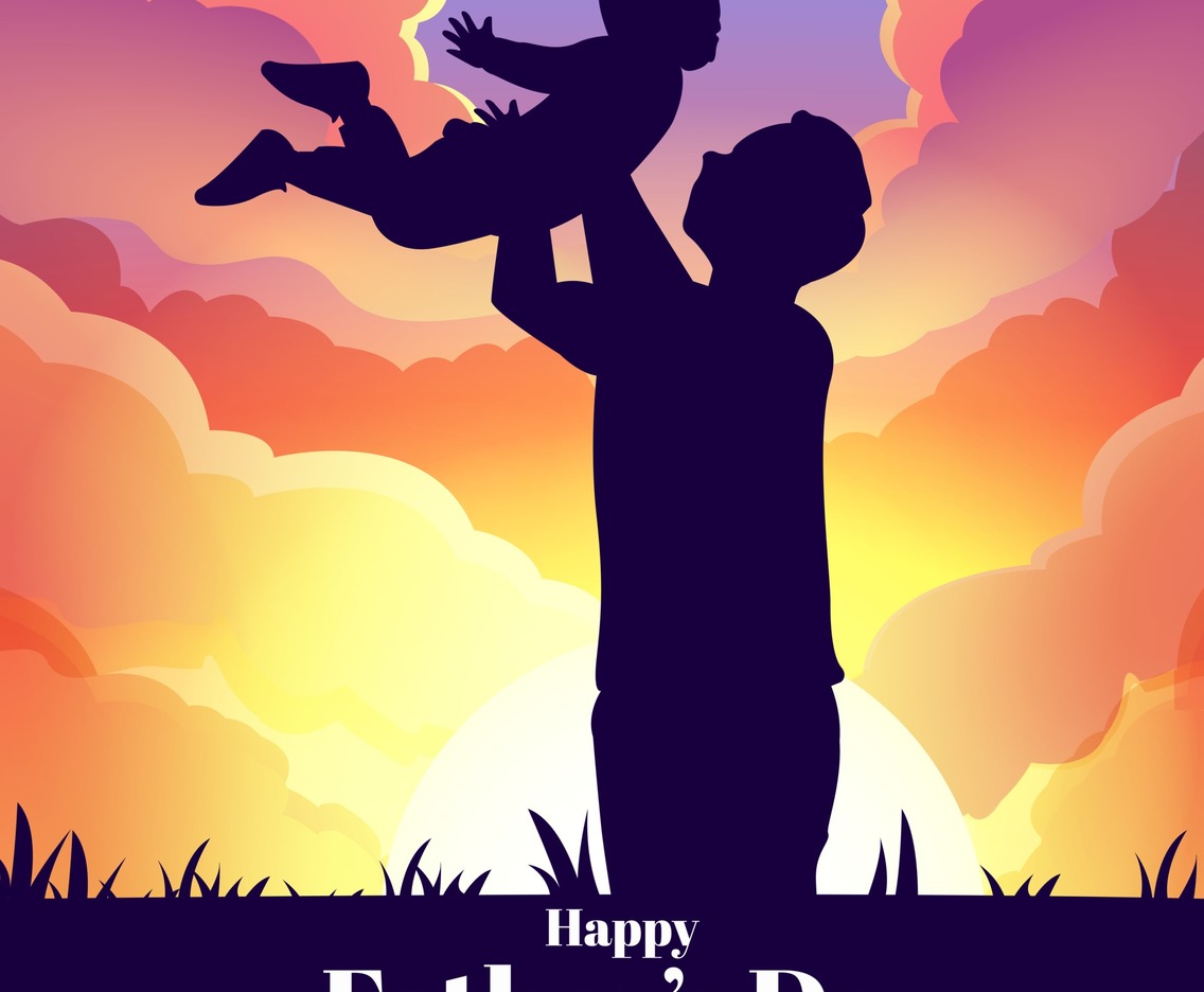 Illustration of a Father lifting his kids up to the air