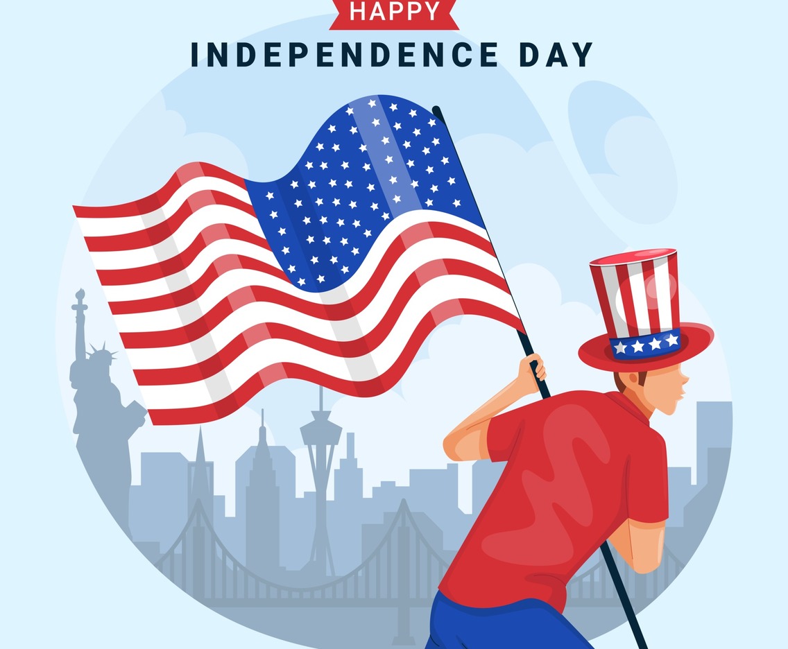 Man with Flag Celebrates Independence Day