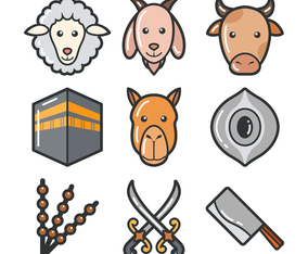 Eid Adha Islamic Day Celebration Icon Set