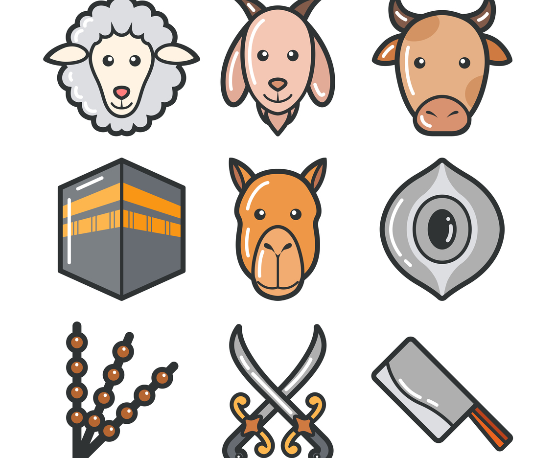 Eid Adha Islamic Day Celebration Icon Set
