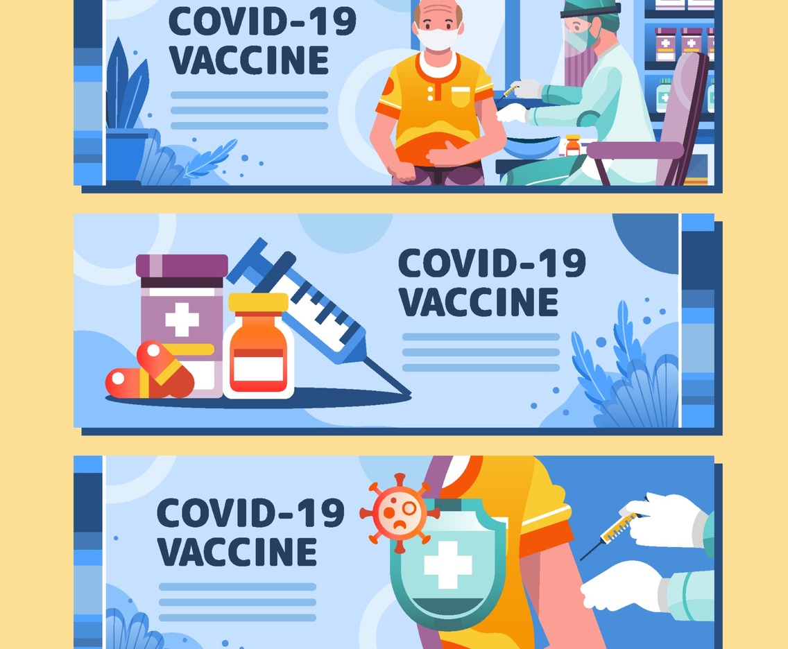 Covid 19 Vaccine Shot Elderly Blue Banner