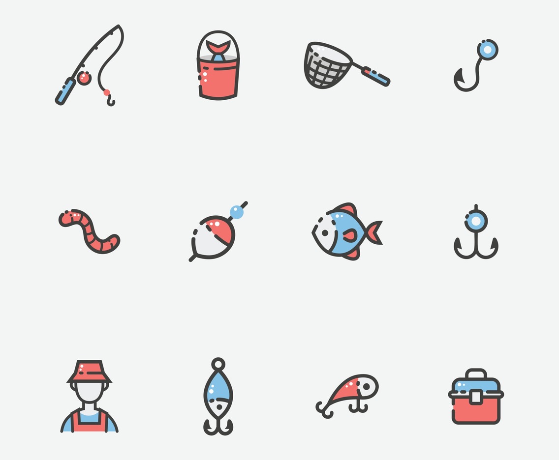 Set of Summer Fishing Icon