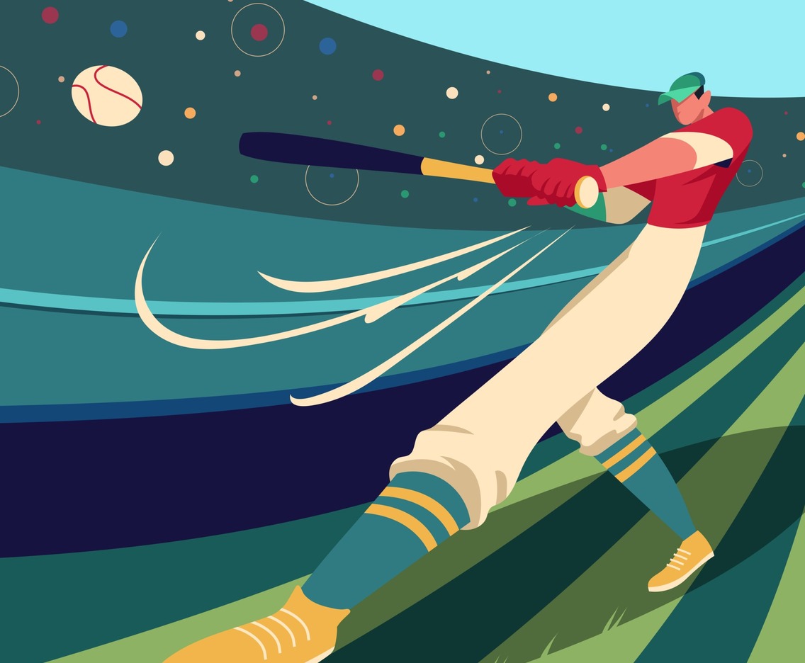 Baseball Player Hits the Ball