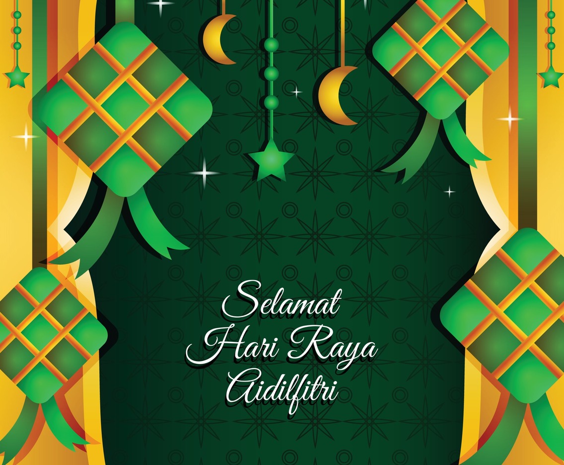 Selamat Hari Raya Aidilfitri with Ketupat Background Template
