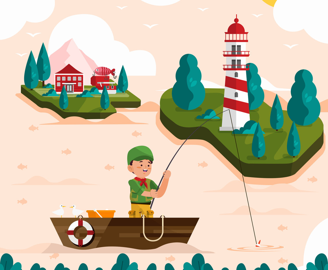 Boyscout Fishing On His Boat Concept