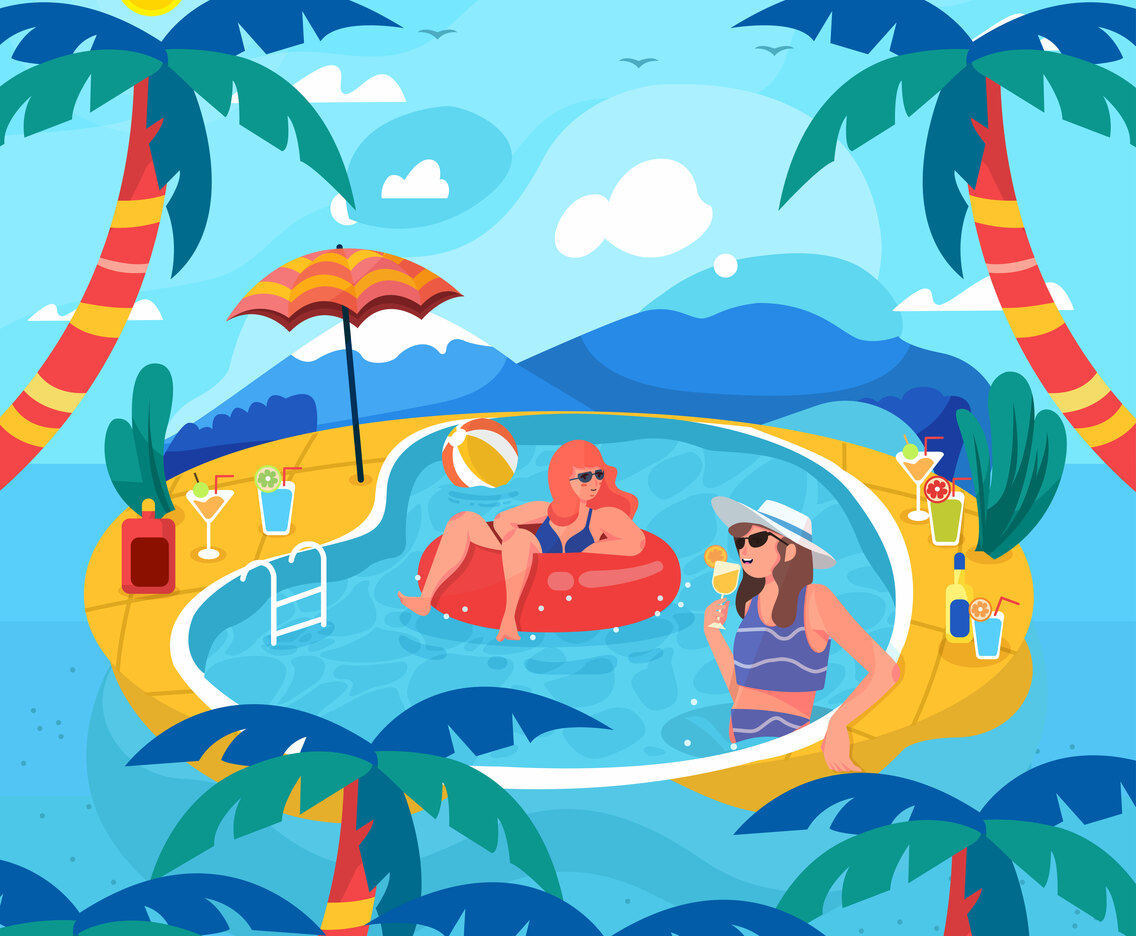 Summer Leisure Time In The Pool With Friends Concept