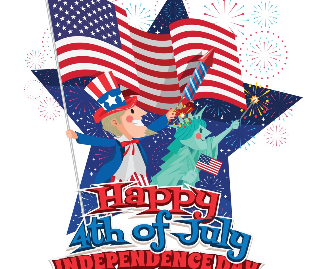 Uncle Sam and Lady Liberty Celebrating Independence Day Concept