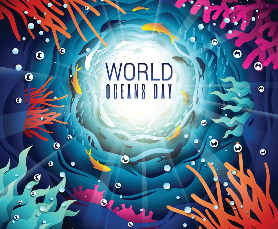 Celebrating World Oceans Day with Underwater Light Rays Concept