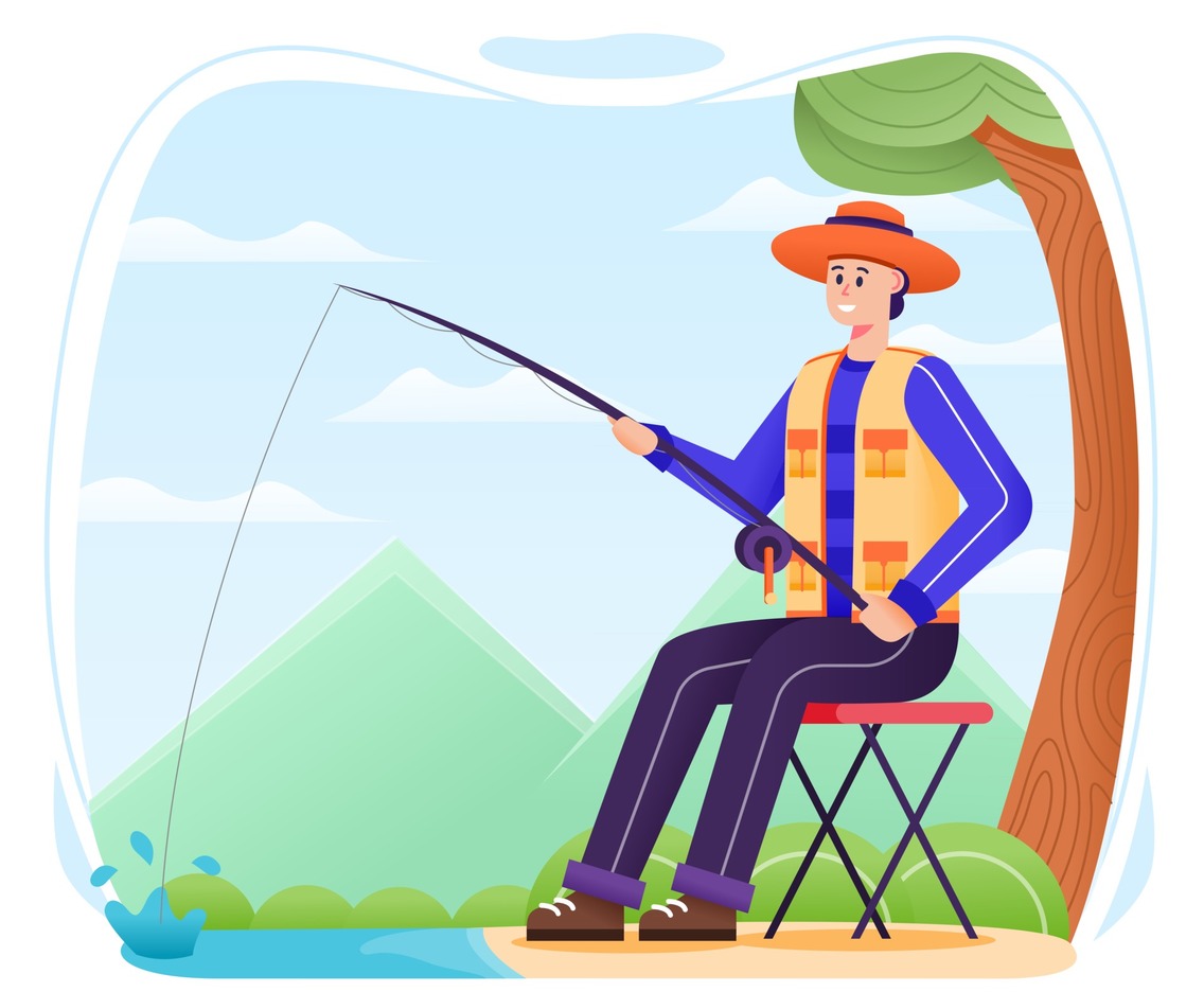 Happy Holiday Men Fishing Summer Activity