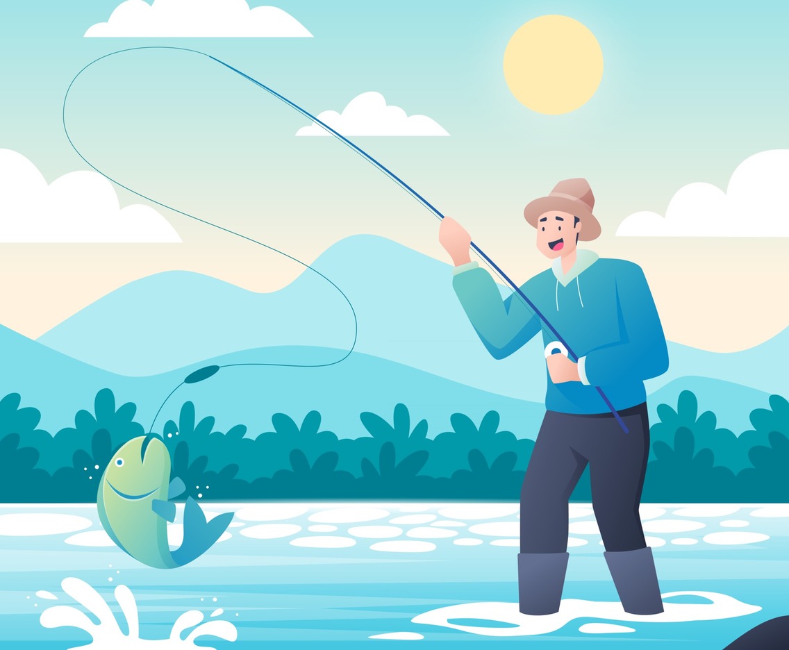 Fishing Activity in the River at Summer