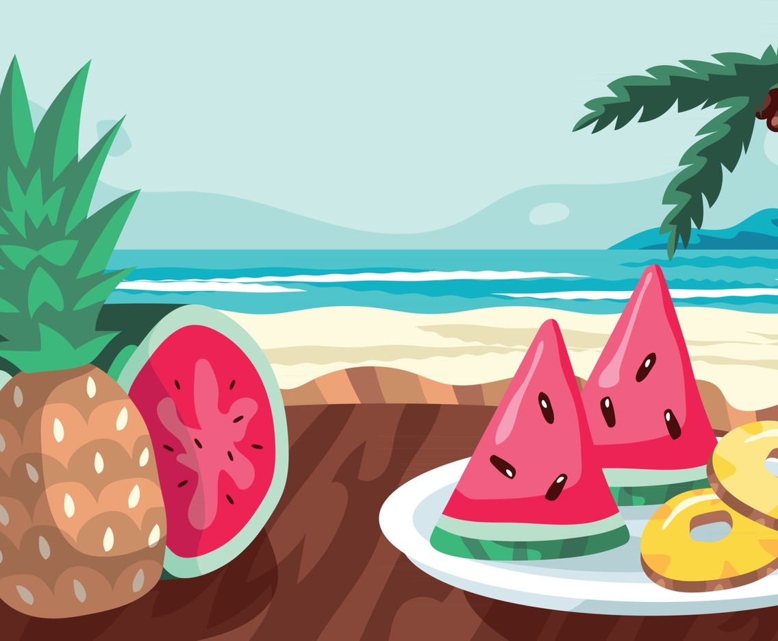 Summer Fruit Plate Background with Watermelon and Pineapple
