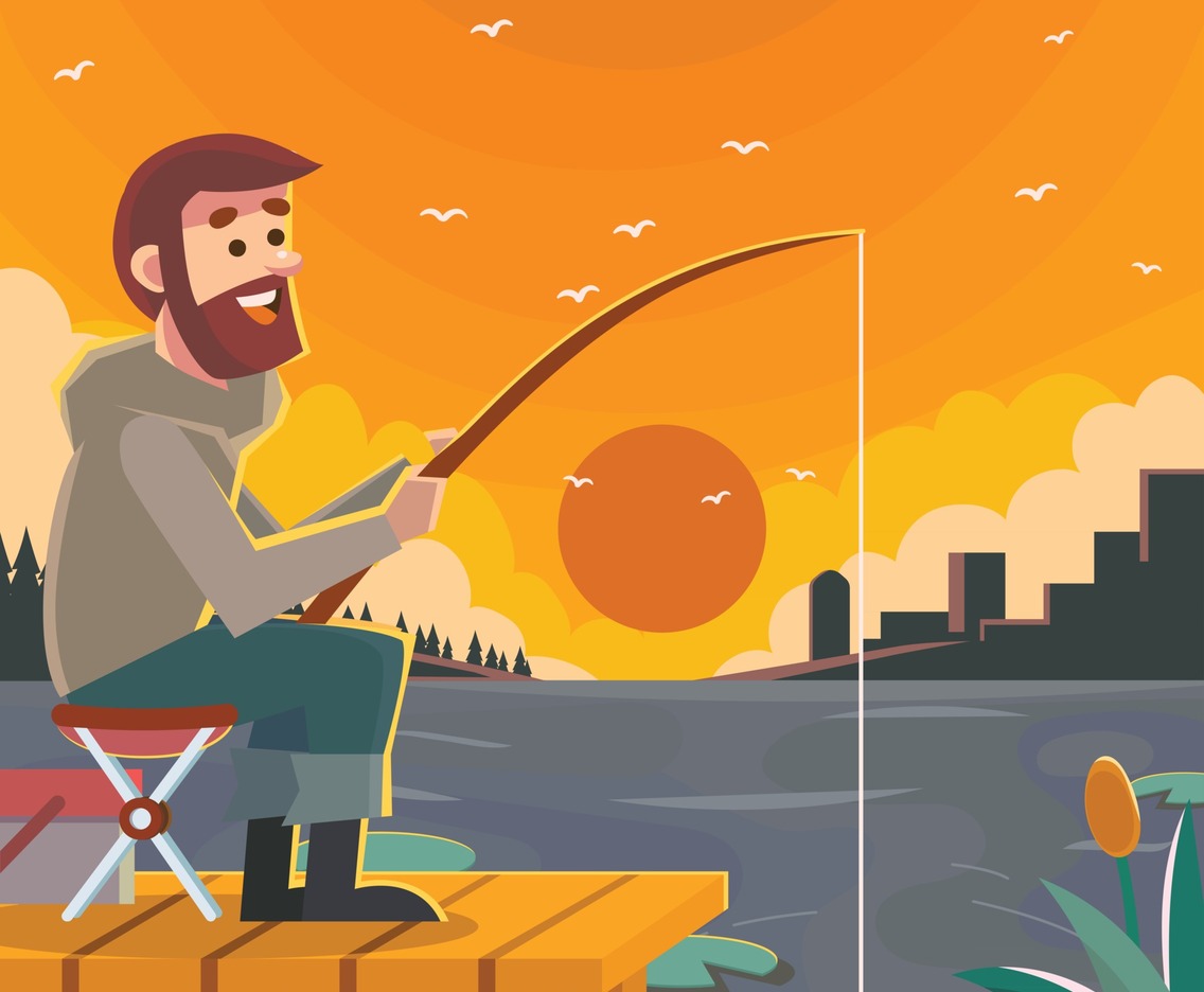 Fisherman Fishing At The Evening