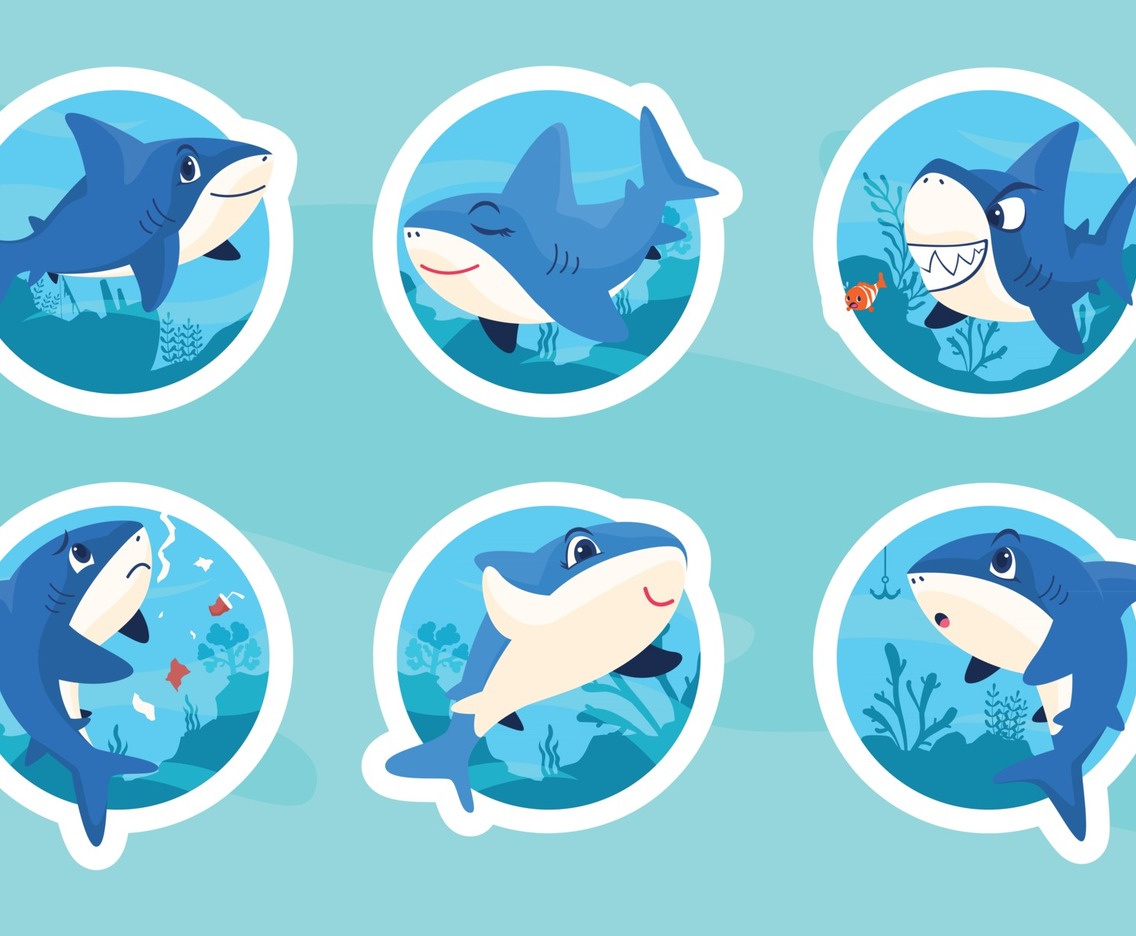 Cute Cartoon Shark Sticker Set