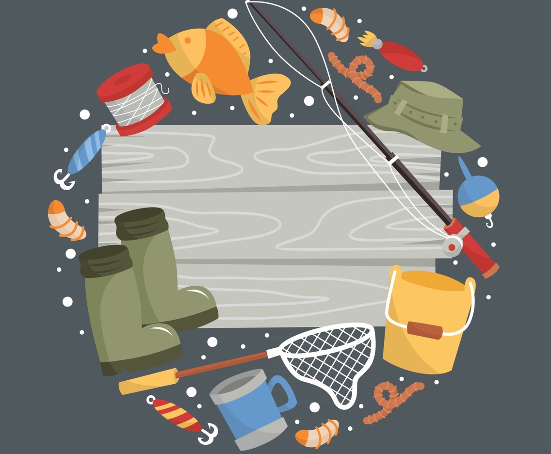Fishing Background with Doodle Fishing Equipment