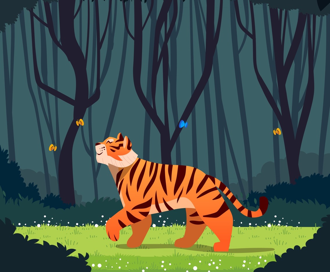 Tiger Walking In The Jungle