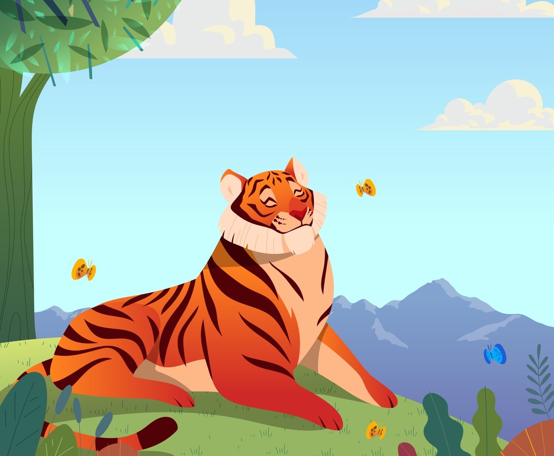 Cute Wild Tiger Sitting
