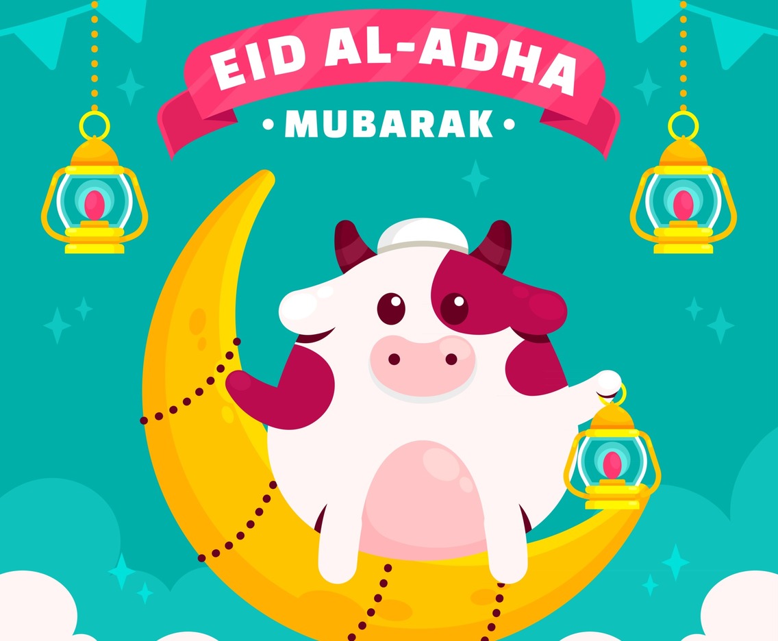 Eid Adha Greeting Concept with Cute Cow