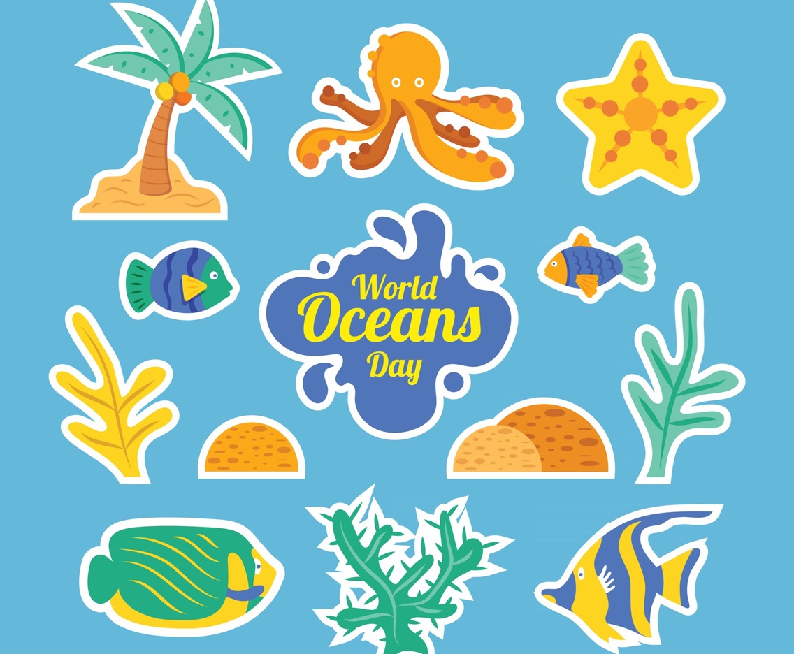 World Oceans Day Sticker Set Template