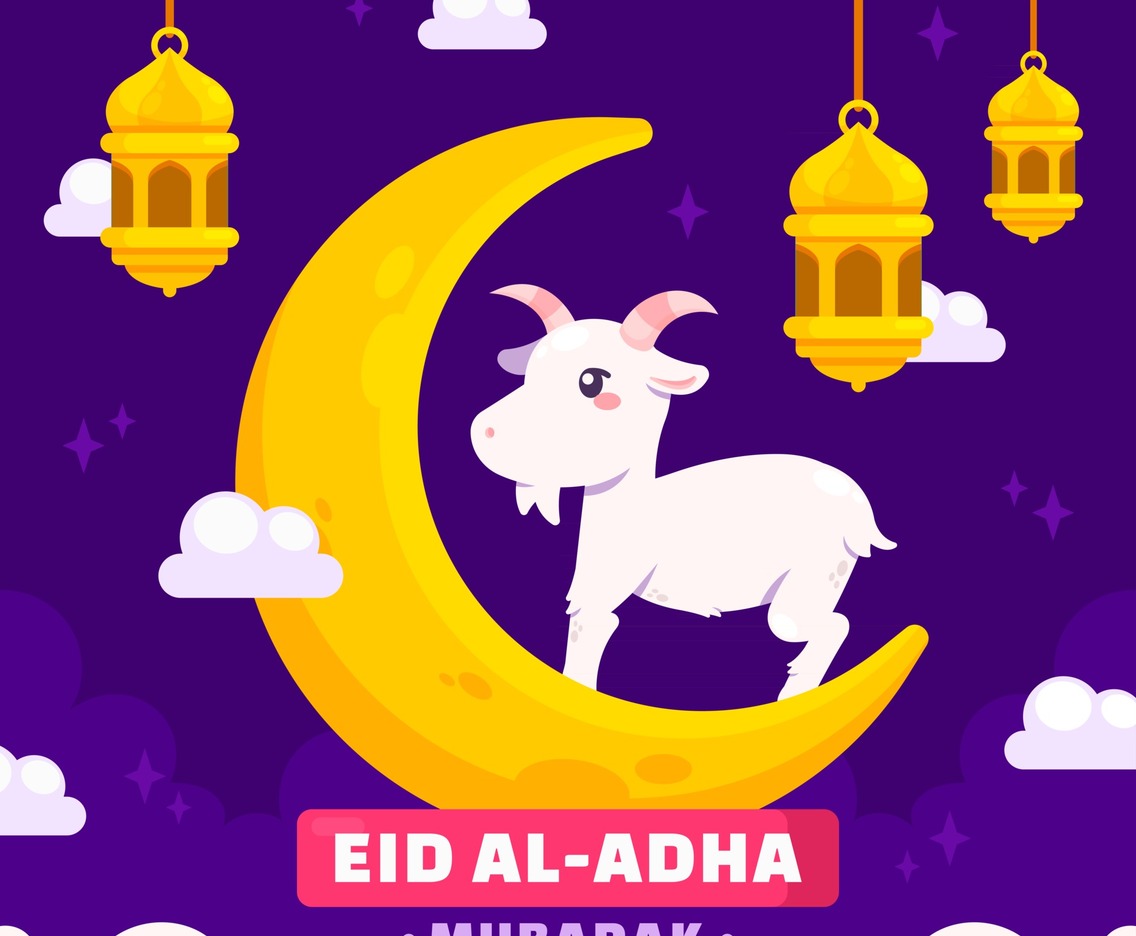 Eid Adha Greeting Concept with Goat Character