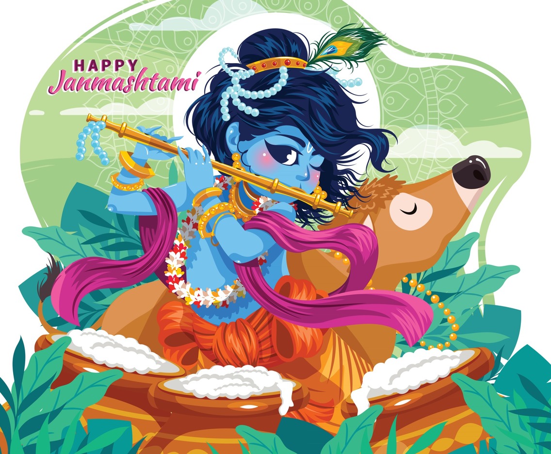 Celebration Of Janmashtami with Lord Krishna Playing with Flute Concept