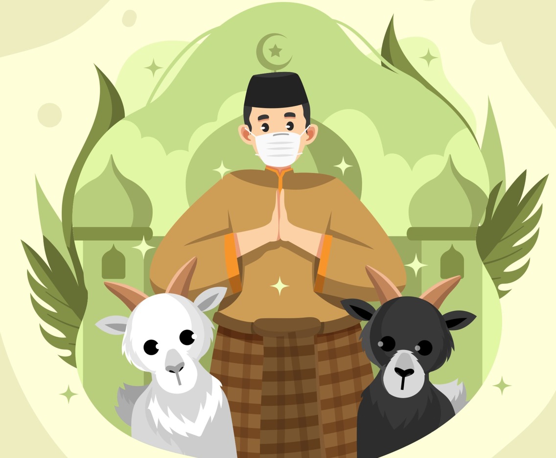 Eid Adha Celebration with Moslem And Two Goats