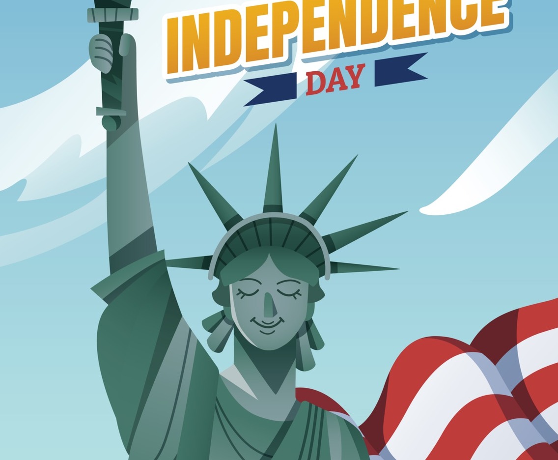 Statue of Liberty in Front of American Flag