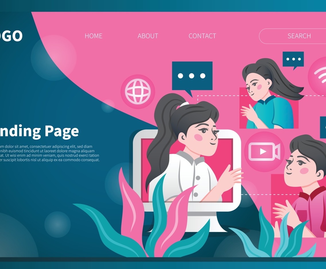 Virtual Meeting Landing Page Template Vector Art & Graphics