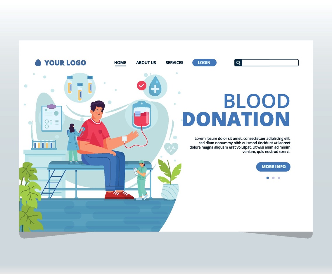 Man Do Blood Transfusion Examined by Doctor and Nurse Landing Page Concept