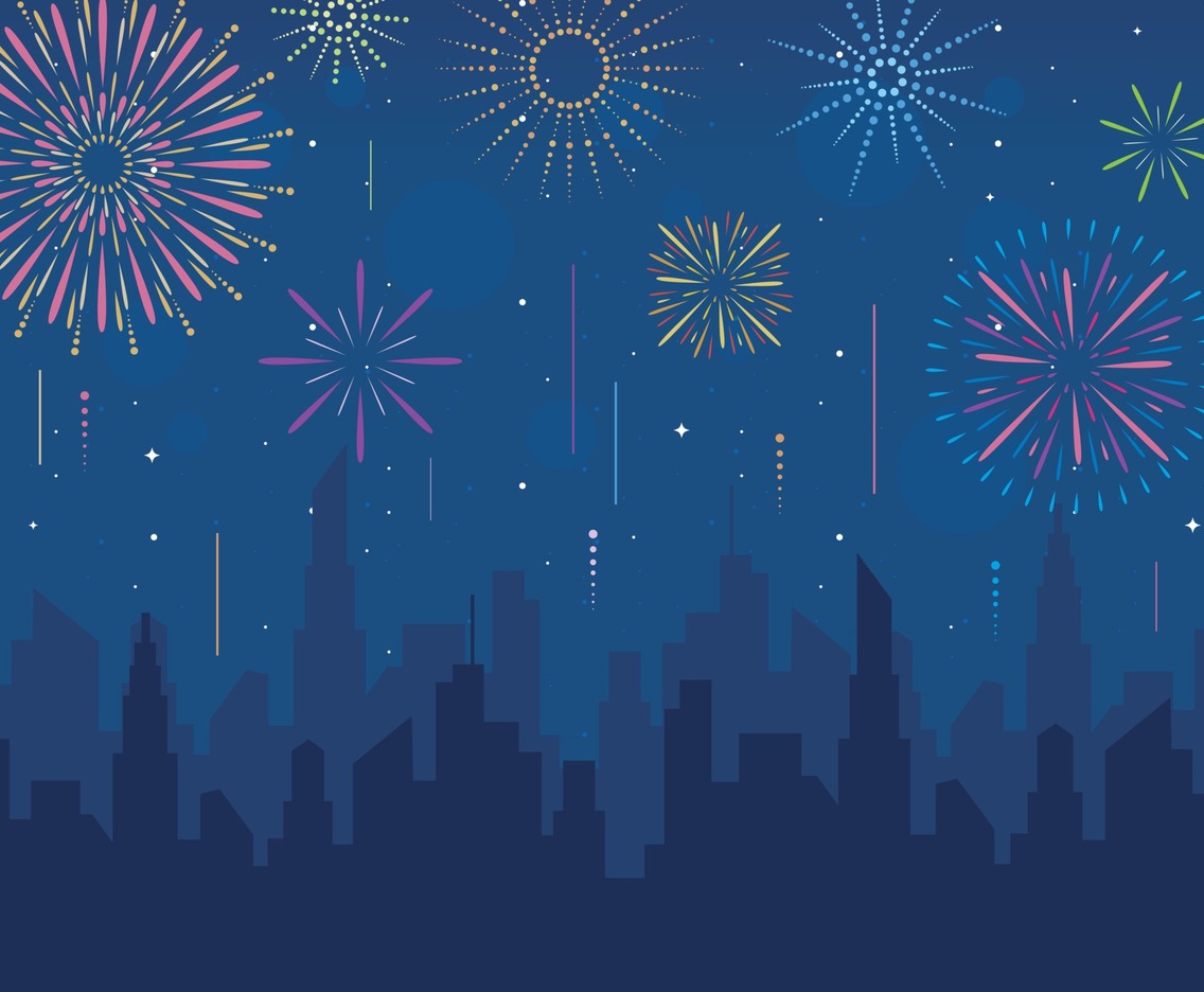 Fireworks on Skyline Illustration