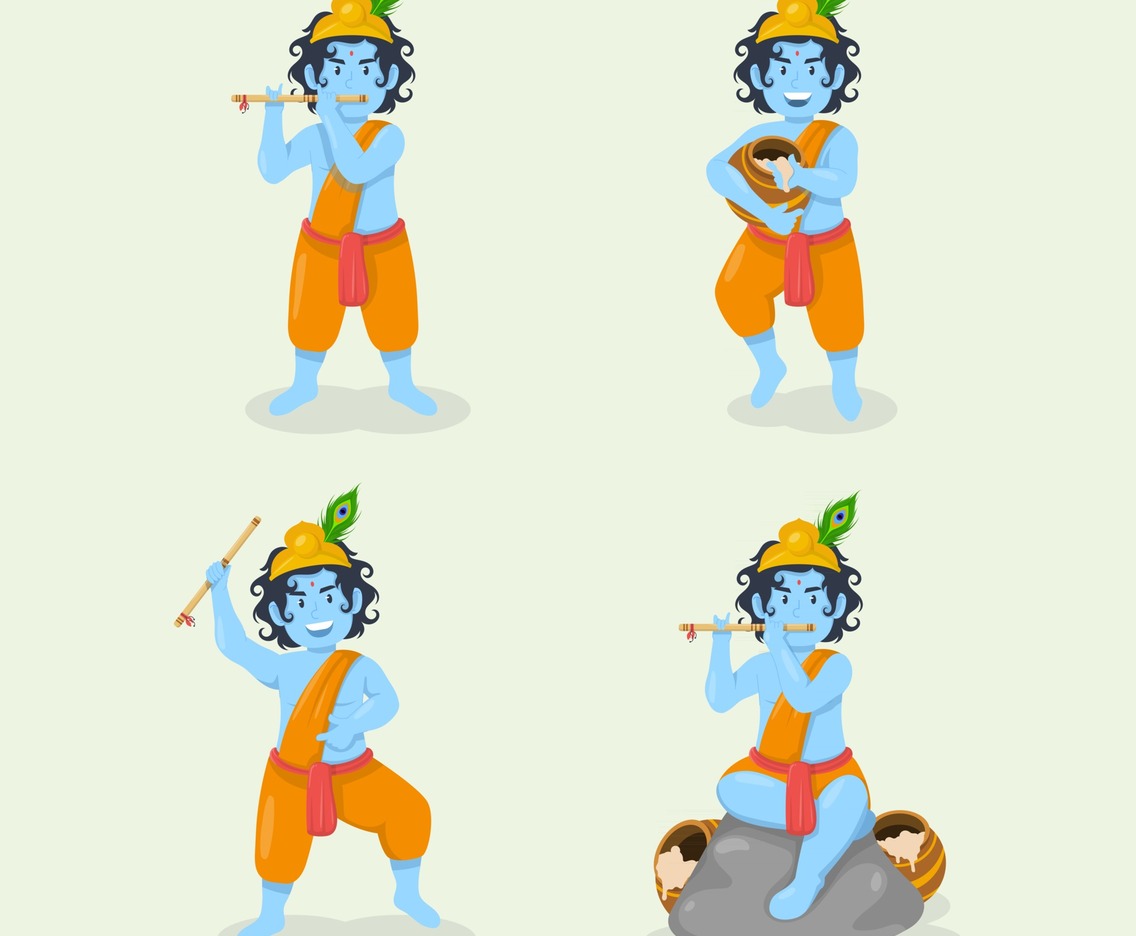 Krishna Cartoon Character Poses to Celebrate Janmashtami